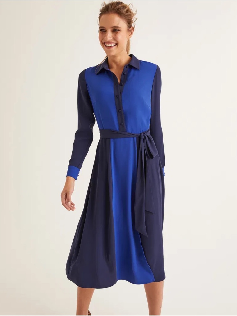 Boden Two-Tone Blue Midi Shirt Dress